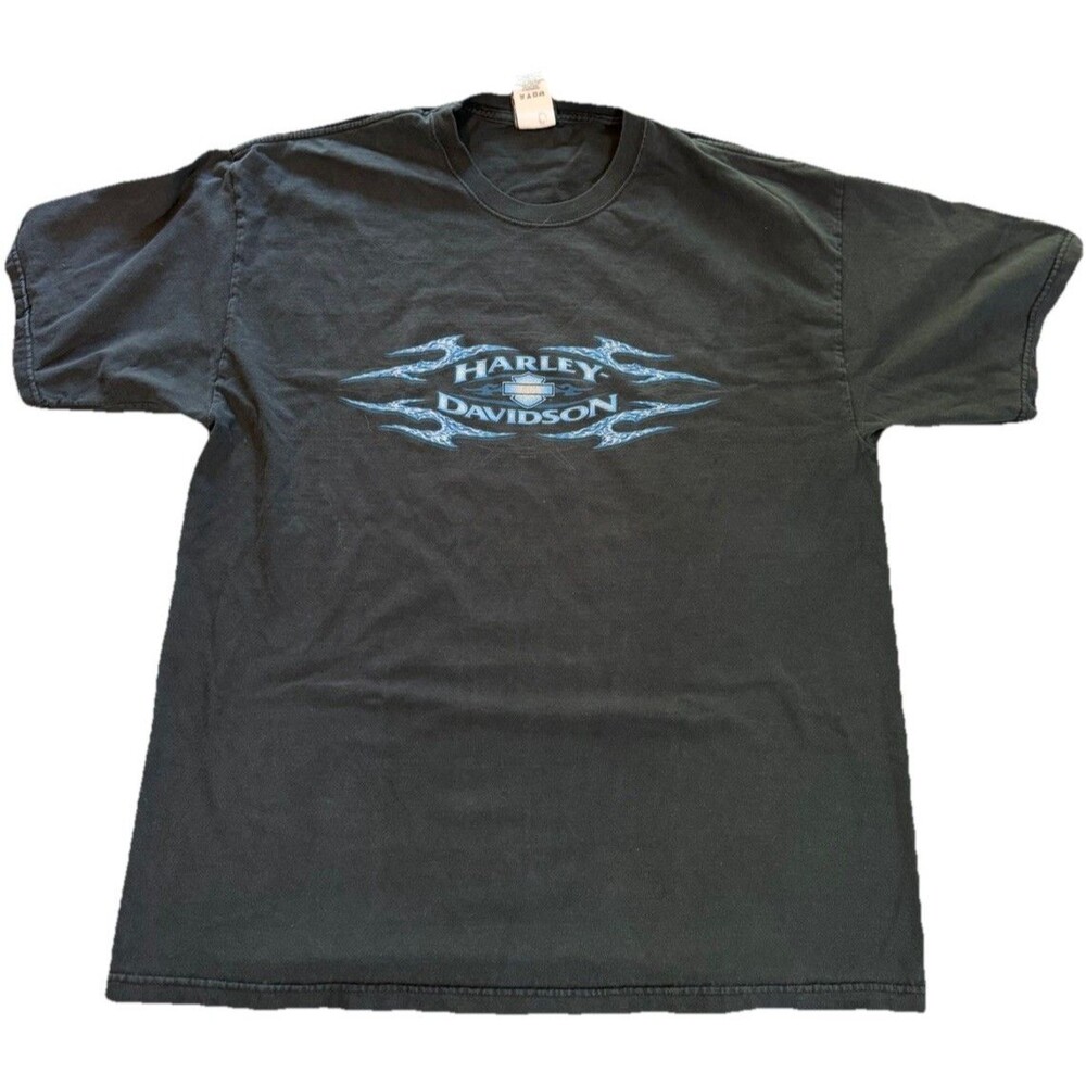 Harley Davidson Big Moose Portland Maine T-Shirt Mens XL 2004 Blue Flame USA
